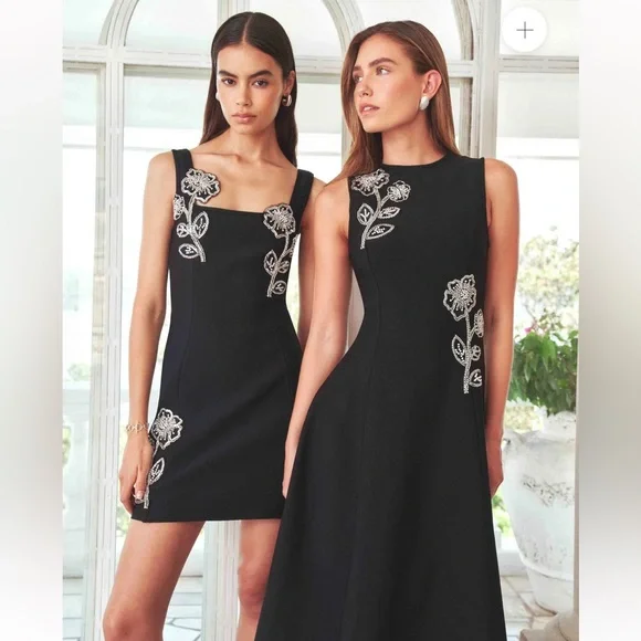 elliatt soleil black 3d flower sequin embellished knit A-line midi dress small - Picture 9 of 15